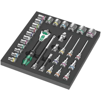 Sprūdatslēgas un muciņu komplekts Wera 9722 C Zyklop Set 1 putu ieliktnī, 1/2", 31 gab.