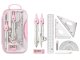 Math Geometry Set 9 Pieces with Compass Ruler Protractor Case, Pink
