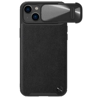 Nillkin CamShield Leather S Case vāciņš Apple iPhone 14 Plus ar kameras aizsegu, melns