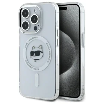 Karl Lagerfeld IML Metal Choupette Head MagSafe Case for iPhone 15 Pro, White