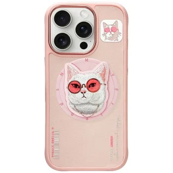 Nimmy iPhone 16 Pro Max vāciņš Glasses Cool Cat MagSafe, rozā