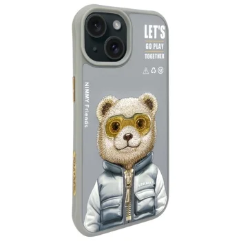 Telefona vāciņš Nimmy Cool&Cute 2.0 Bear iPhone 15 6.1", pelēks