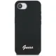 Guess Silicone Script Metal Logo MagSafe iPhone 16e vāciņš, melns