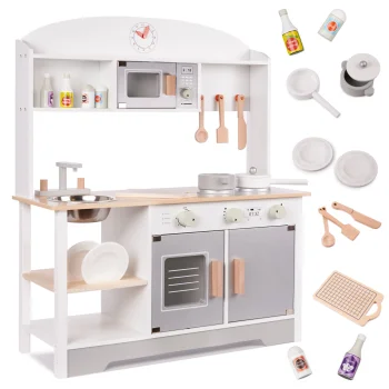 Bērnu Rotaļu Spēļu MDF Koka Virtuves Iekārta Komplekts ar Piederumiem MODERN CLASSIC | Kids Toy Wooden Kitchen...