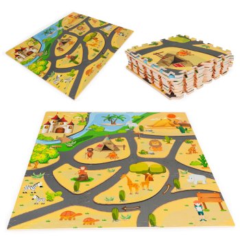 Детский коврик-пазл из ЭВА Ecotoys Сафари 9 элементов 93x93 см