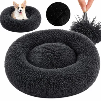 Soft Plush Pet Bed for Dogs and Cats, Round, 50cm, Dark Grey