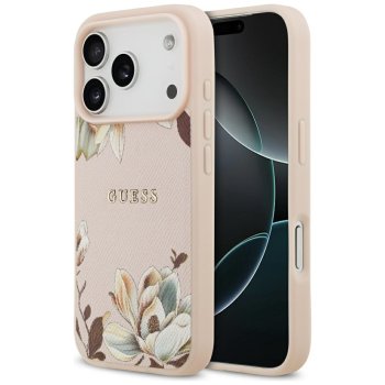 Guess Grained Flowers Classic Logo MagSafe Phone Case Cover iPhone 17 Pro Max - pink