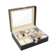 10-Slot Watch Box with Glass Display Lid, Black PU Leather