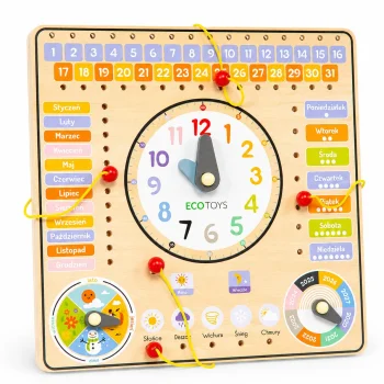 Ecotoys ESC-W-036 koka izglītojošā tāfele - kalendārs un pulkstenis
