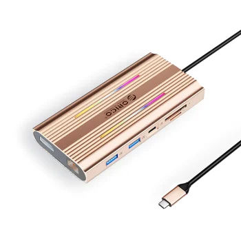 Orico XDR 12in1 RGB USB-C dokstacija 2x HDMI DP 4K 60 Hz RJ45 PD 100W, Rose Gold