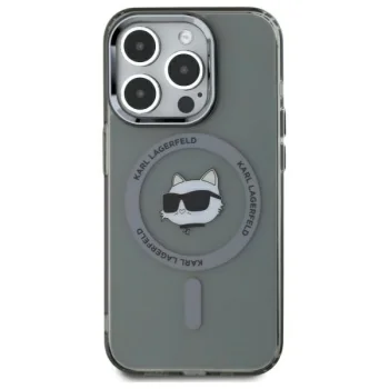 Karl Lagerfeld iPhone 15 Pro Max vāciņš IML Metal Choupette Head MagSafe, melns