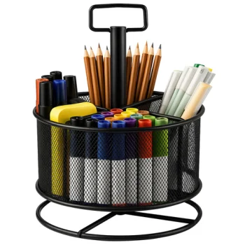 Maaleo 26290 Rotating Metal Mesh Desk Organizer and Pen Holder, Black