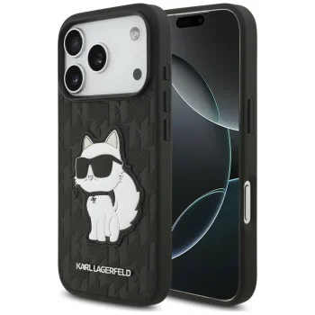 Karl Lagerfeld Saffiano Mono Patch Choupette ümbris iPhone 18 Pro / 17 Pro jaoks, must