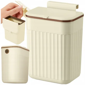 Hanging Trash Can with Lid, 11L, Cream