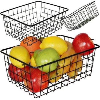Loft metāla stiepļu organizatora grozs virtuvei augļiem melns liels | metal wire organizer basket for kitchen fruit...