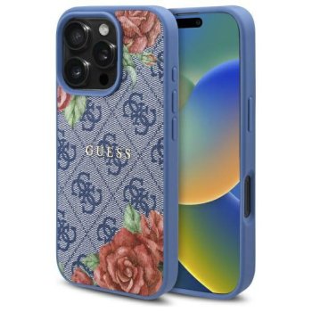 Guess iPhone 16 Pro Max Case 4G Flowers Print MagSafe, Blue