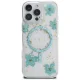 Чехол Guess Resin Flowers Glitter MagSafe для iPhone 16 Pro Max — прозрачный зелёный