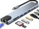 8-in-1 USB-C Hubs Adapteris (2x USB-C, Thunderbolt 3, 2x USB-A, HDMI 4K, SD/TF, RJ45)