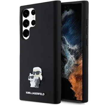 Karl Lagerfeld Samsung Galaxy S24 Ultra vāciņš Silicone Karl&Choupette Metal Pin, melns