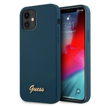 Guess iPhone 12 mini Case Silicone Vintage Gold Logo, Blue