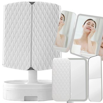Tri-Fold LED Makeup Mirror with Lights, 2x 3x Magnification & Touch Control