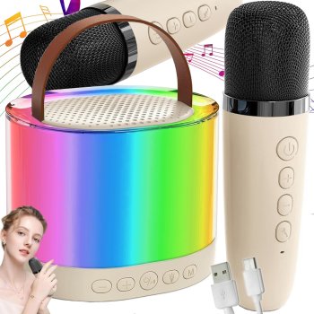 Portable Karaoke Machine with 2 Wireless Microphones and RGB Bluetooth Speaker
