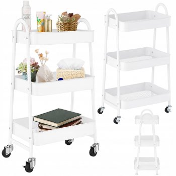 Metal Rolling Storage Cart, 3 Tiers, White
