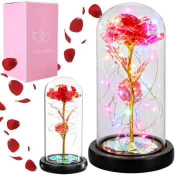 Mūžīgā roze stikla kupolā ar RGB LED apgaismojumu