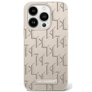 Karl Lagerfeld iPhone 16 Pro vāciņš Leather Monogram Metal Logo MagSafe, bēšs