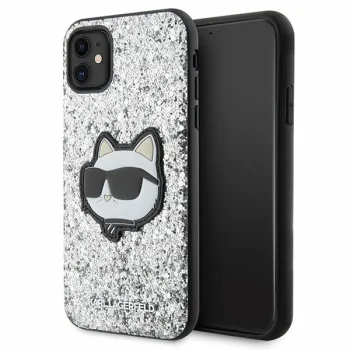 Karl Lagerfeld iPhone 11 / XR vāciņš Glitter Choupette Patch, sudraba