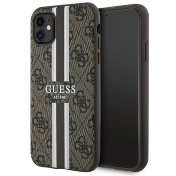 Guess iPhone 11 / XR чехол 4G Printed Stripes MagSafe, коричневый
