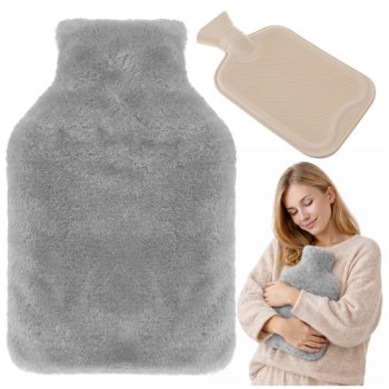 Hot Water Bottle with Soft Plush Cover 1.8L for Pain Relief Ruhhy 27842, Grey