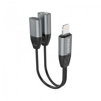 Dudao Adapter from Lightning to Lightning + 3,5mm AUX Mini Jack (Headphones and Charging), Gray | Audio Adapteris