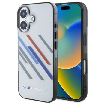 Чехол BMW для iPhone 16 Motorsport IML Random Stripes, серый