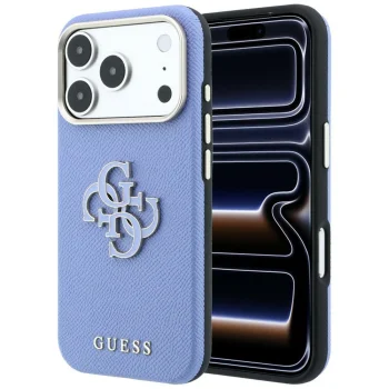 Telefona vāciņš Guess Grained & Big Resin Logo modelim iPhone 18 Pro / 17 Pro, zils