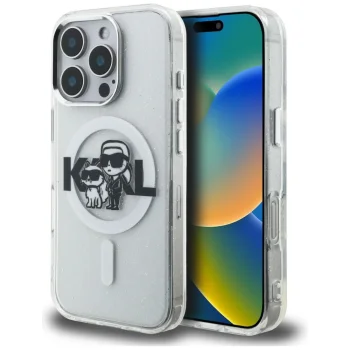Чехол Karl Lagerfeld IML Glitter Karl & Choupette MagSafe для iPhone 16 Pro Max, Прозрачный