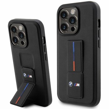 BMW iPhone 14 Pro vāciņš Grip Stand Hot Stamp, melns