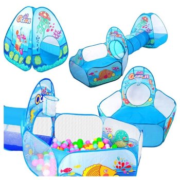 3-in-1 Pop Up Kids Play Tent with Crawl Tunnel and Ball Pit