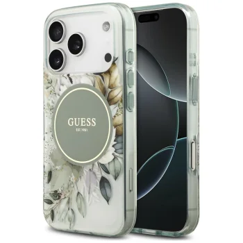 Guess IML Flower & Tonal Circle MagSafe ümbris iPhone 18 Pro / 17 Pro jaoks, roheline