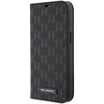 Apple iPhone 14 Pro Max 6.7" Karl Lagerfeld Saffiano Monogram Bookcase Cover (KLBKP14XSAKLHPK), Black