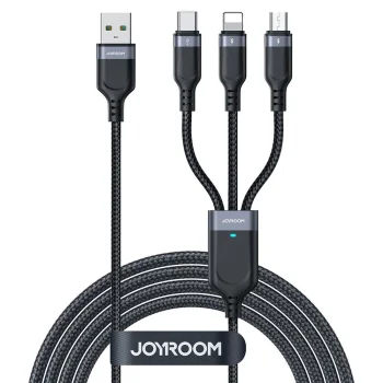 Joyroom S-A18 3in1 USB-A uz Lightning / USB-C / MicroUSB kabelis 1.2m, melns
