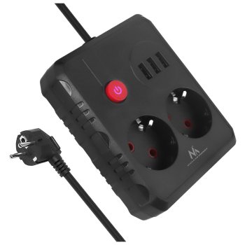 Сетевой фильтр Maclean MCE388 B, 2 розетки + 3xUSB, 2500W, 3м, Черный
