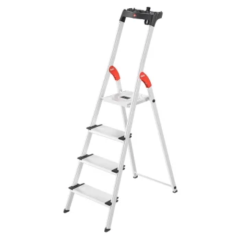 Alumīnija pakāpienu kāpnes Hailo L80 ComfortLine, 4 pakāpieni, sudraba