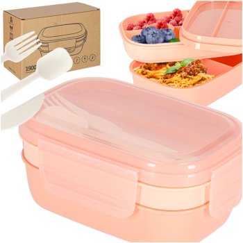 Three-Tier Lunch Box with Compartments, 1900ml, Orange