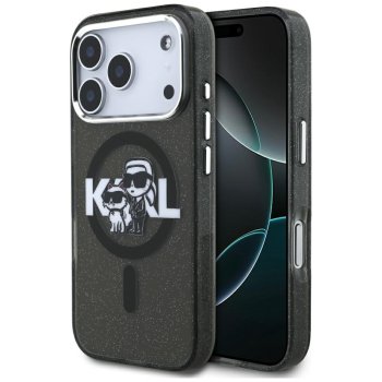 Чехол MagSafe Karl Lagerfeld IML Glitter Karl & Choupette Sketch Logo для iPhone 17 Pro — черный