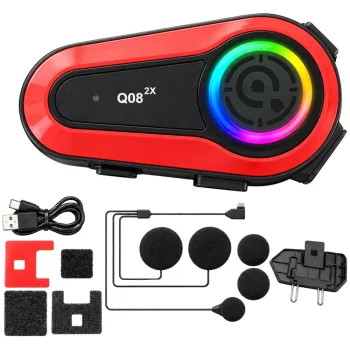 Motocikla ķiveres interkoms Q08 2X ar Bluetooth un RGB, melns