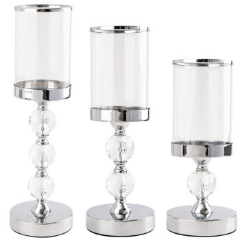 Glamour Glass and Metal Candlestick Set, 3 pcs, Chrome