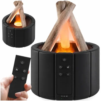 USB gaisa mitrinātājs un aromadifuzors ar RGB LED liesmas efektu, melns