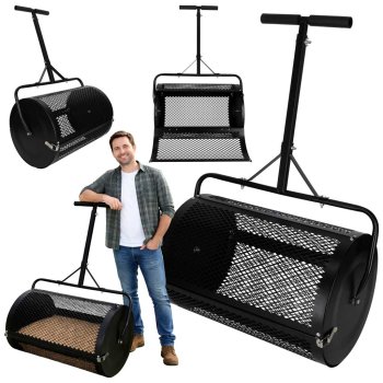 Komposta izkliedētājs zālienam LUARO dārza rullis sējējs, melns