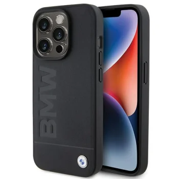 BMW iPhone 15 Pro Case Leather Hot Stamp MagSafe, Black